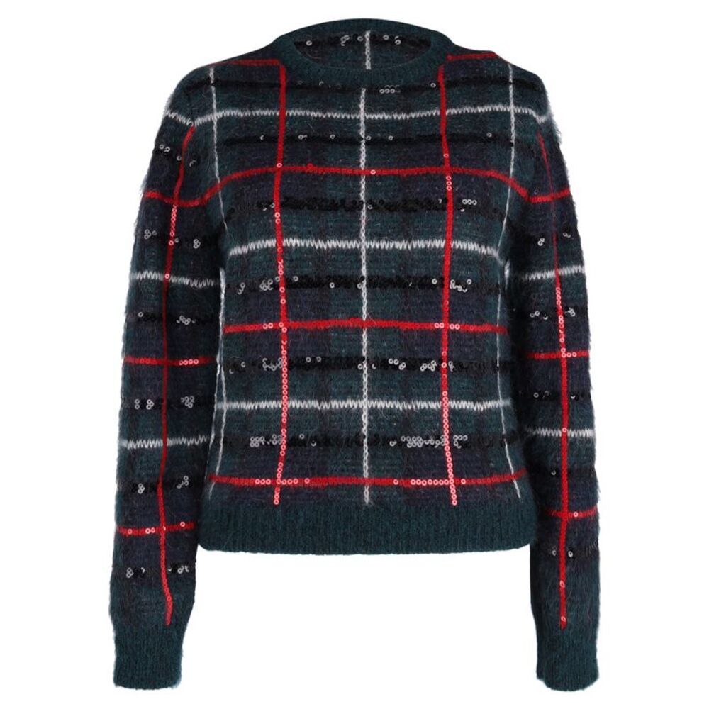 Saint Laurent Sequined Tartan Sweater in Multicolor Mohair Wool